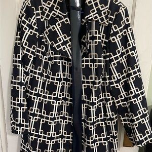 Lane Bryant Black and White Trench Coat with Geometric Pattern